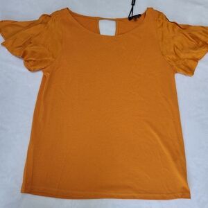 Massimo Dutti Bright Orange Flutter Sleeve Blouse